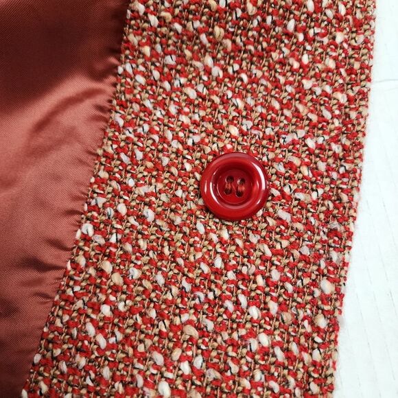 Rodel Spa Italy Wool Blend Coat Red White Cream Fall Winter Size 10 - Picture 11 of 16